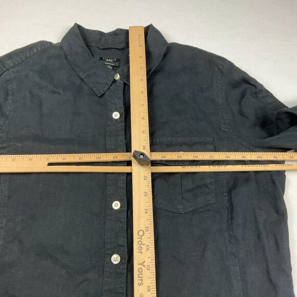 Talbots Irish Linen Button Shirt Black 3/4 Sleeve Classic Work Utility Top Large - Picture 8 of 10